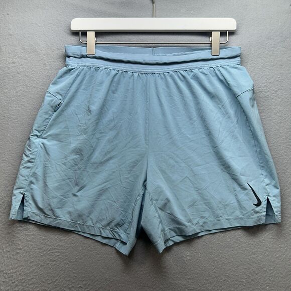 Nike Yoga Dri-FIT Shorts Mens Medium Blue 2-in-1 Lined Training Athletic Pockets - Picture 1 of 10